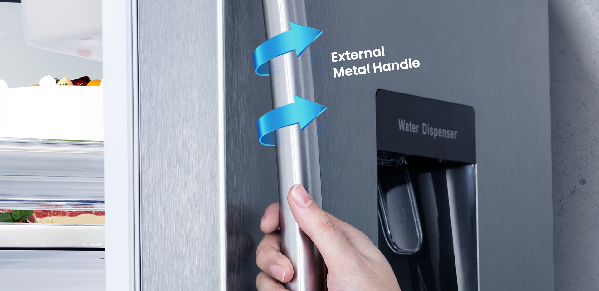 Hisense BCD570W External Metal Handle feature image