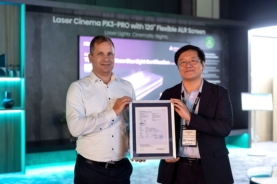 PX3 Series Laser Cinema has been awarded Low Blue Light (Hardware Solution) certification by TüV Rheinland